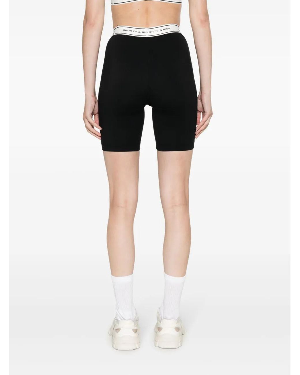 Sporty & Rich Black Logo-Waistband Shorts