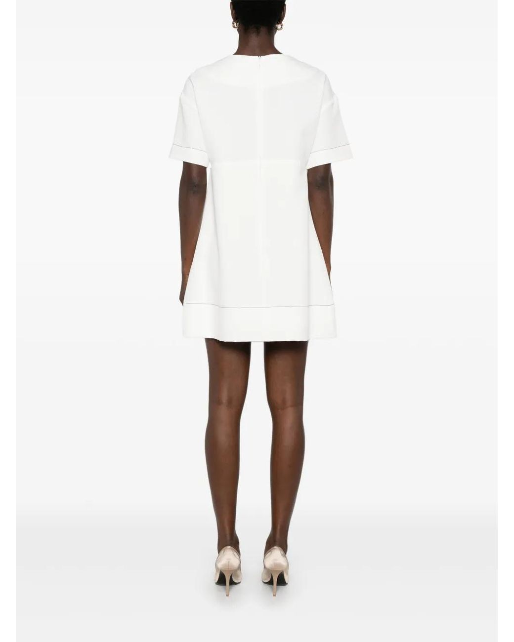 Parlor White Contrast-Stitching Mini Dress