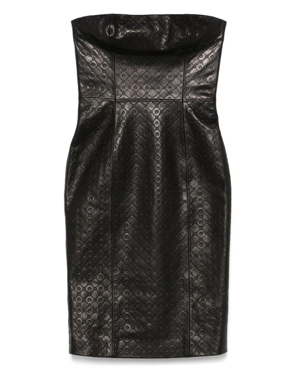 MARINE SERRE Black Monogram-Embossed Leather Mini Dress