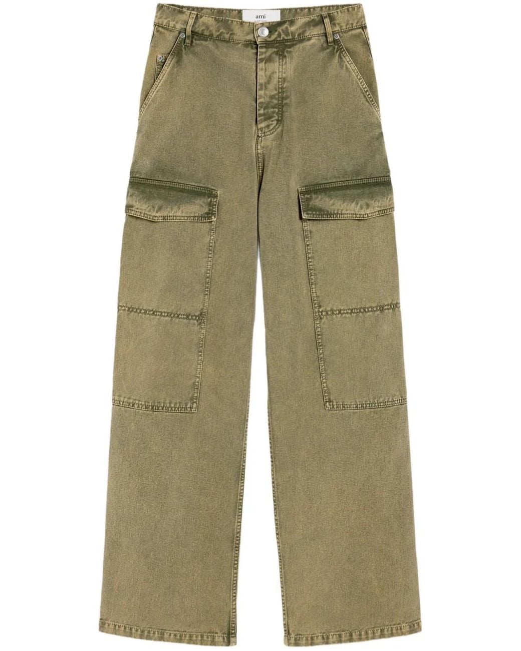 AMI Green Loose/Large Cargo Wide Fit Jeans Clothing for men