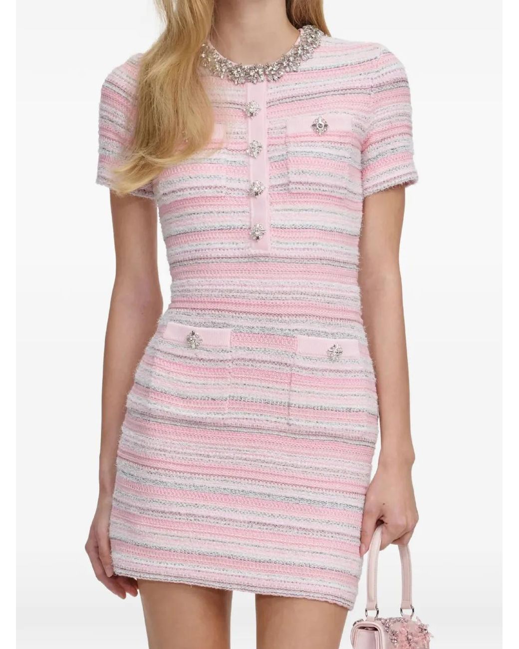 Self-Portrait Pink Textured Knit Mini Dress