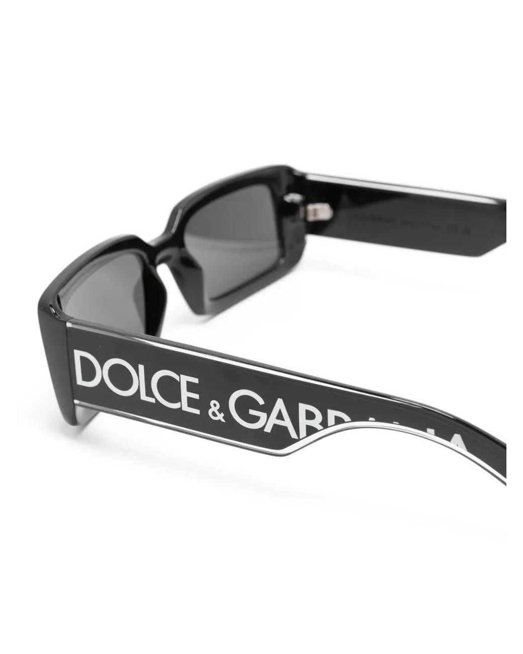 Dolce & Gabbana Gray Logo-Print Rectangle-Frame Sunglasses