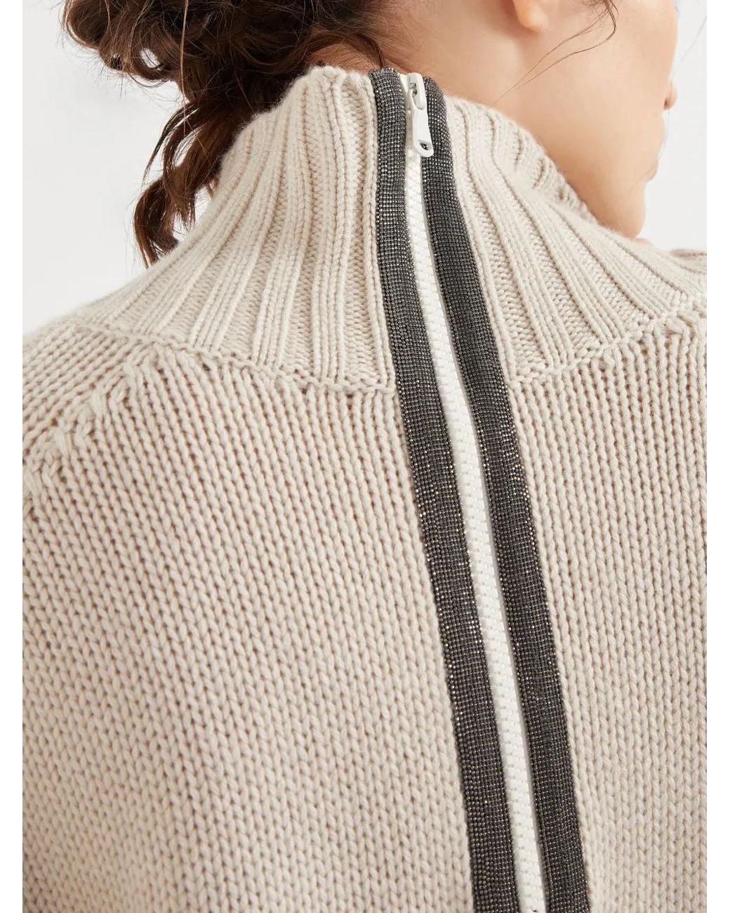 Brunello Cucinelli White High-Neck Knitted Cashmere Jumper