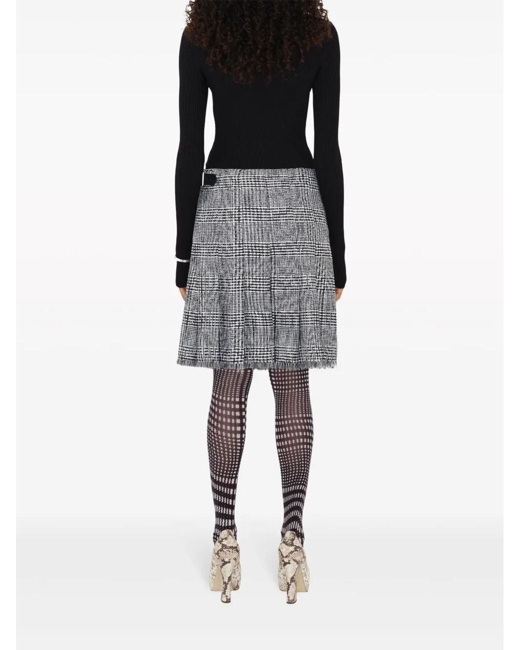 Burberry Gray Plaid-Check Fringed Miniskirt