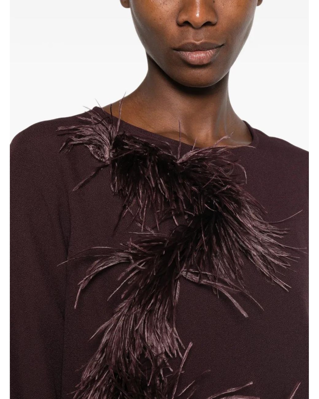 Antonelli Brown Haut Bordé De Plumes À Manches Longues