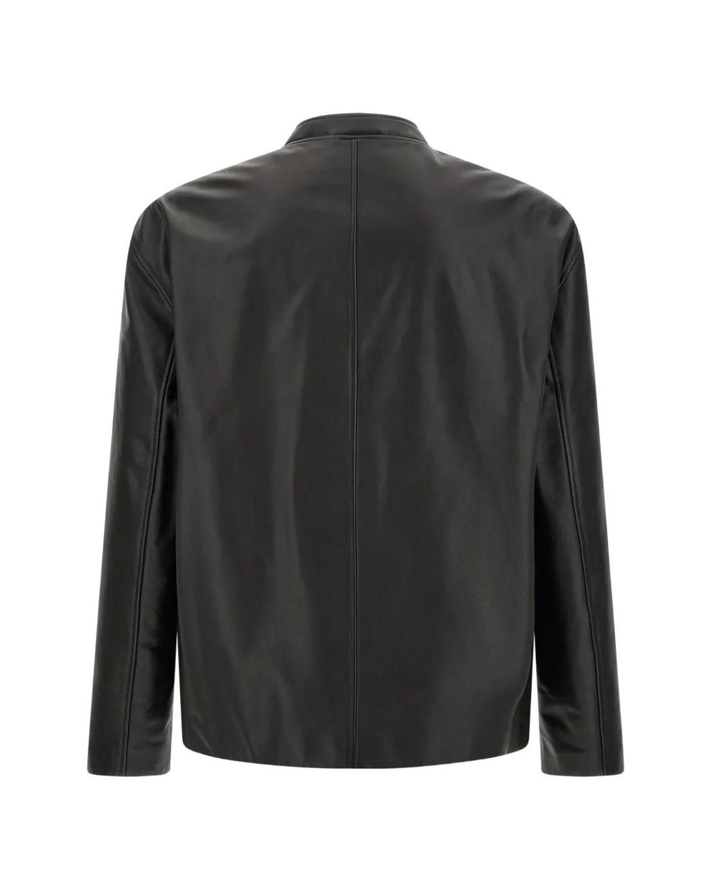 Jil Sander Black Leather Mandarin-Collar Jacket for men
