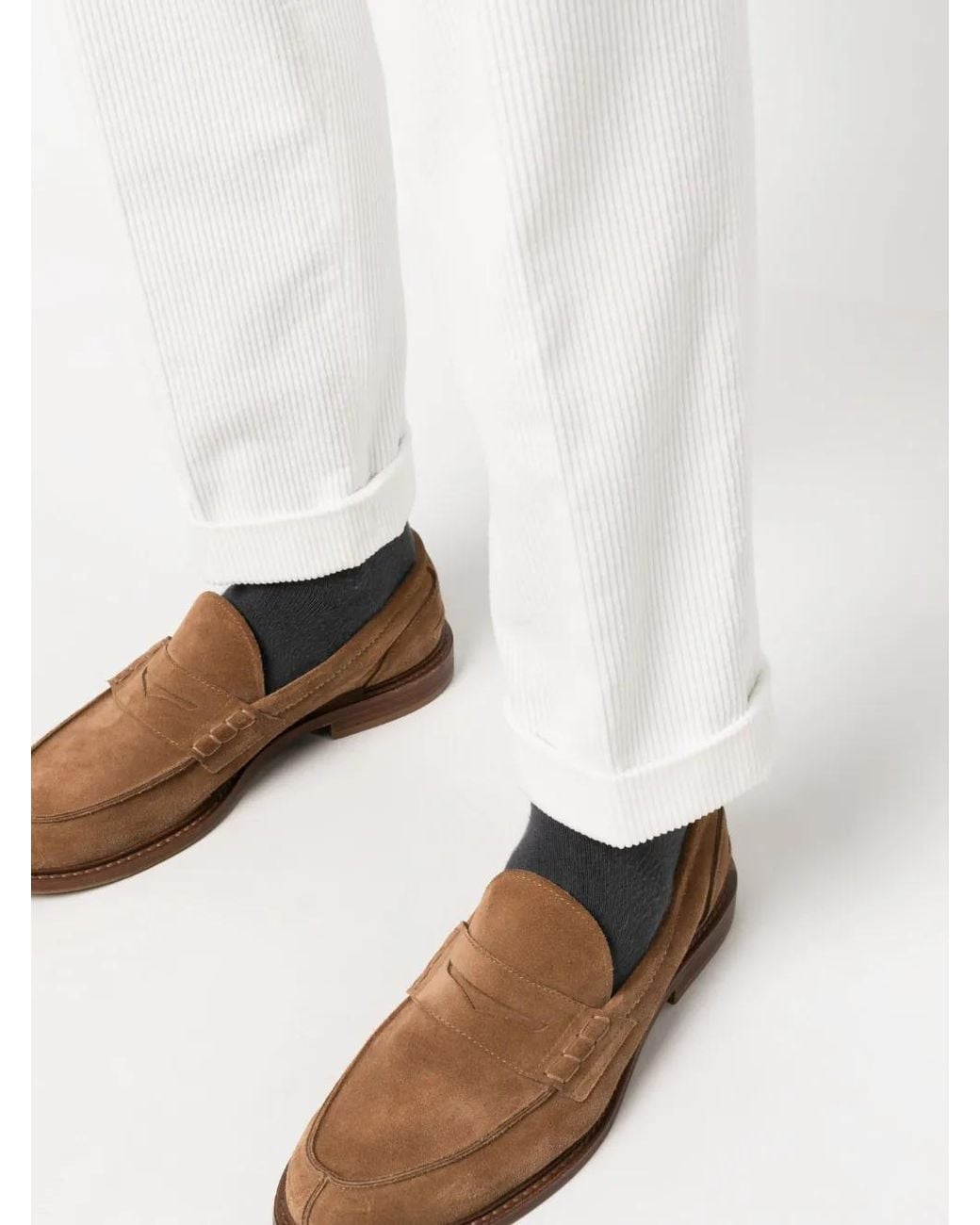 Brunello Cucinelli White Corduroy Straight-Leg Trousers for men
