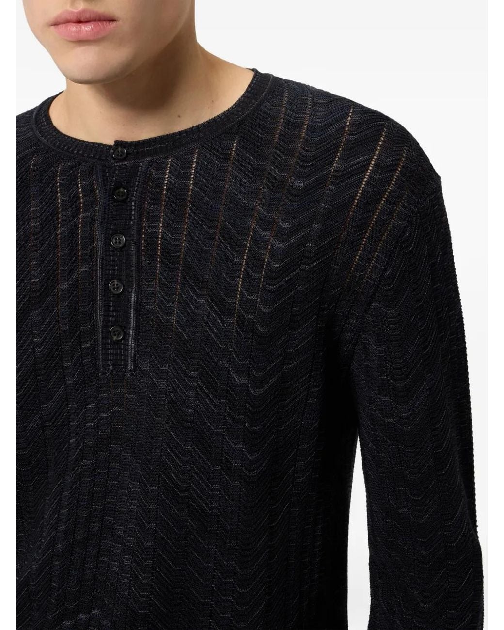 Missoni Blue Long-Sleeve Viscose And Cotton Henley Shirt for men