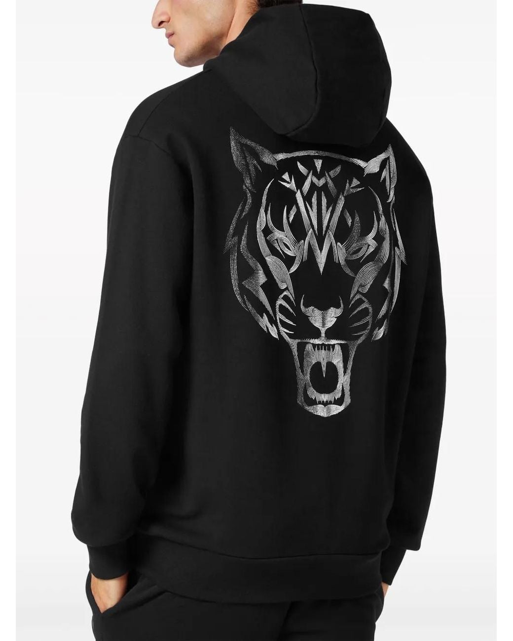 Philipp Plein Black Tiger Logo-Print Hoodie for men