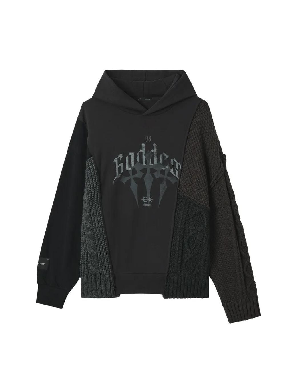FIVE CM Black Patchwork Cable-Knit Hoodie for men