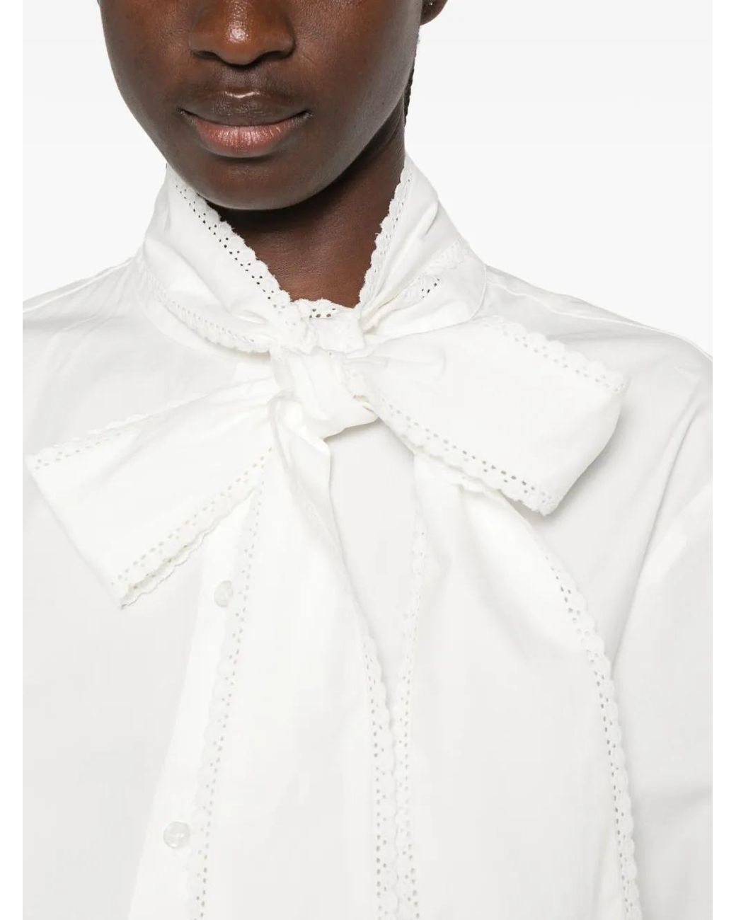 Maje White Chemise À Col Lavallière