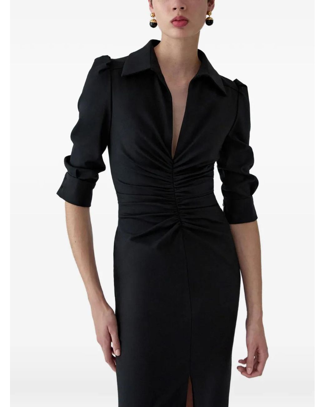 Carolina Herrera Black Ruched Midi Dress