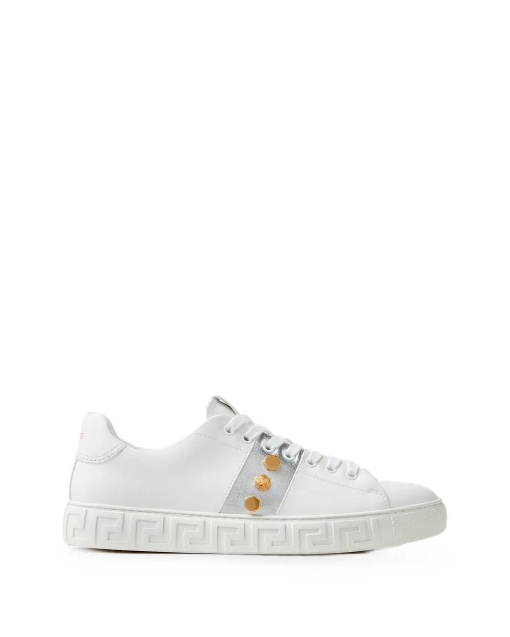 Versace White Greca Embellished Sneakers for men