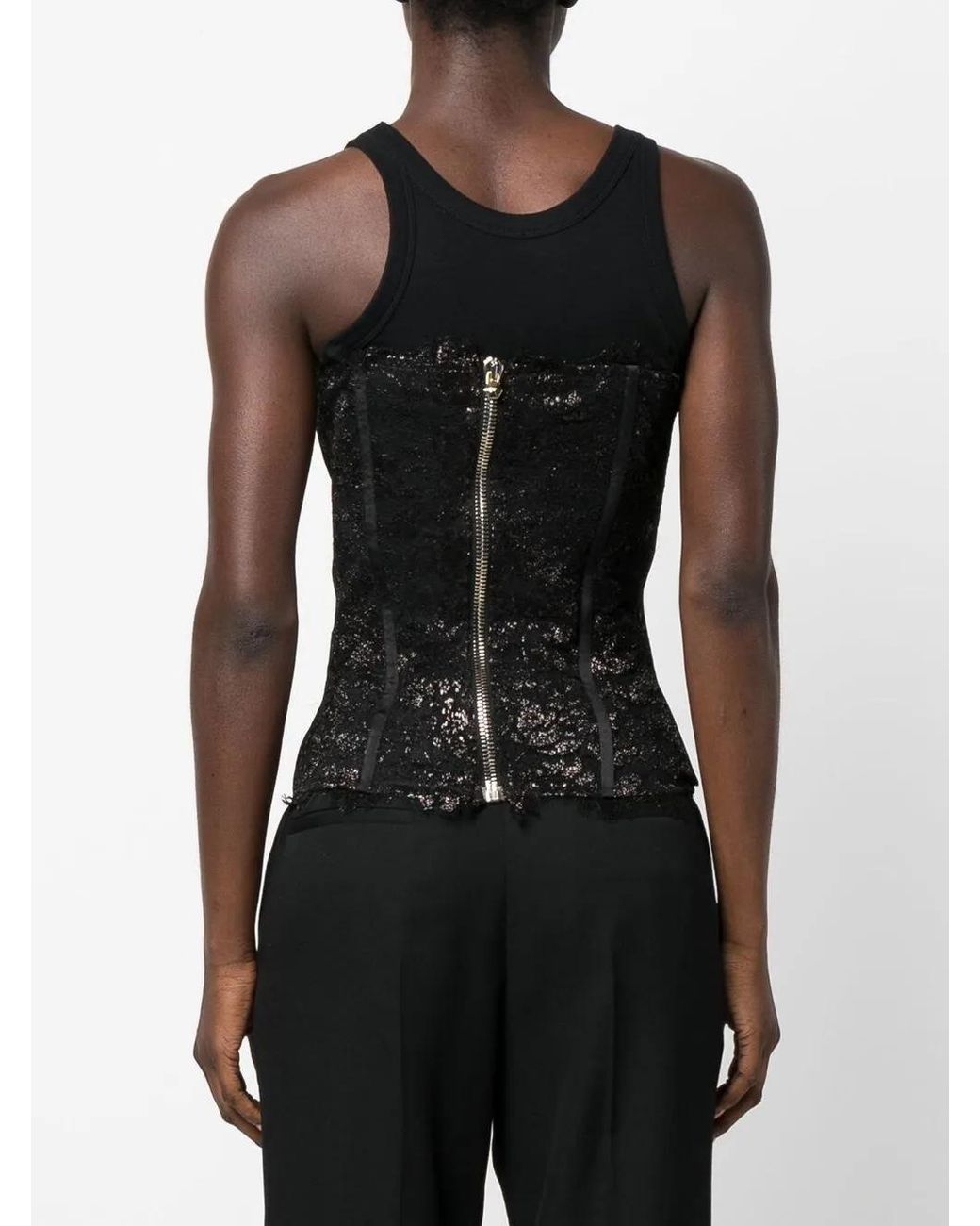 Philipp Plein Black Lace-Detail Bustier Top