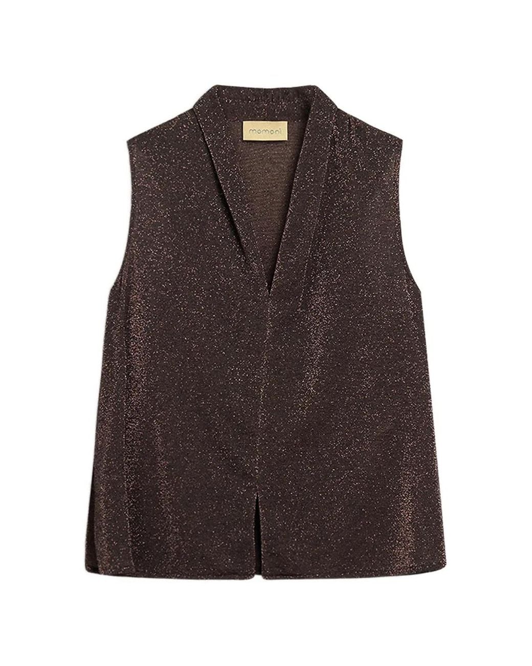 Momoní Brown Kiri Bis Lurex-Knit Pleated Tank Top