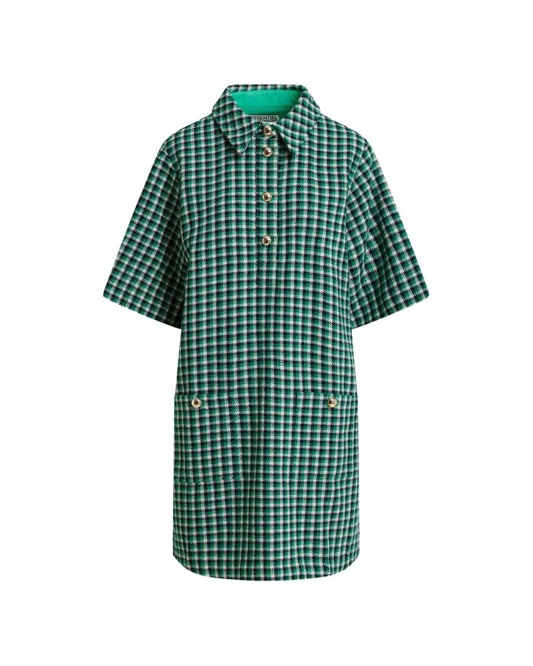 Essentiel Antwerp Green Checked A-Line Mini Dress