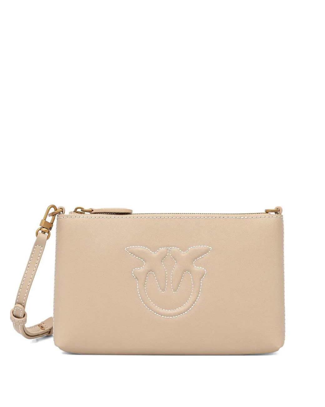 Pinko Logo-Detail Zip-Top Cross Body Bag in Natural | Lyst