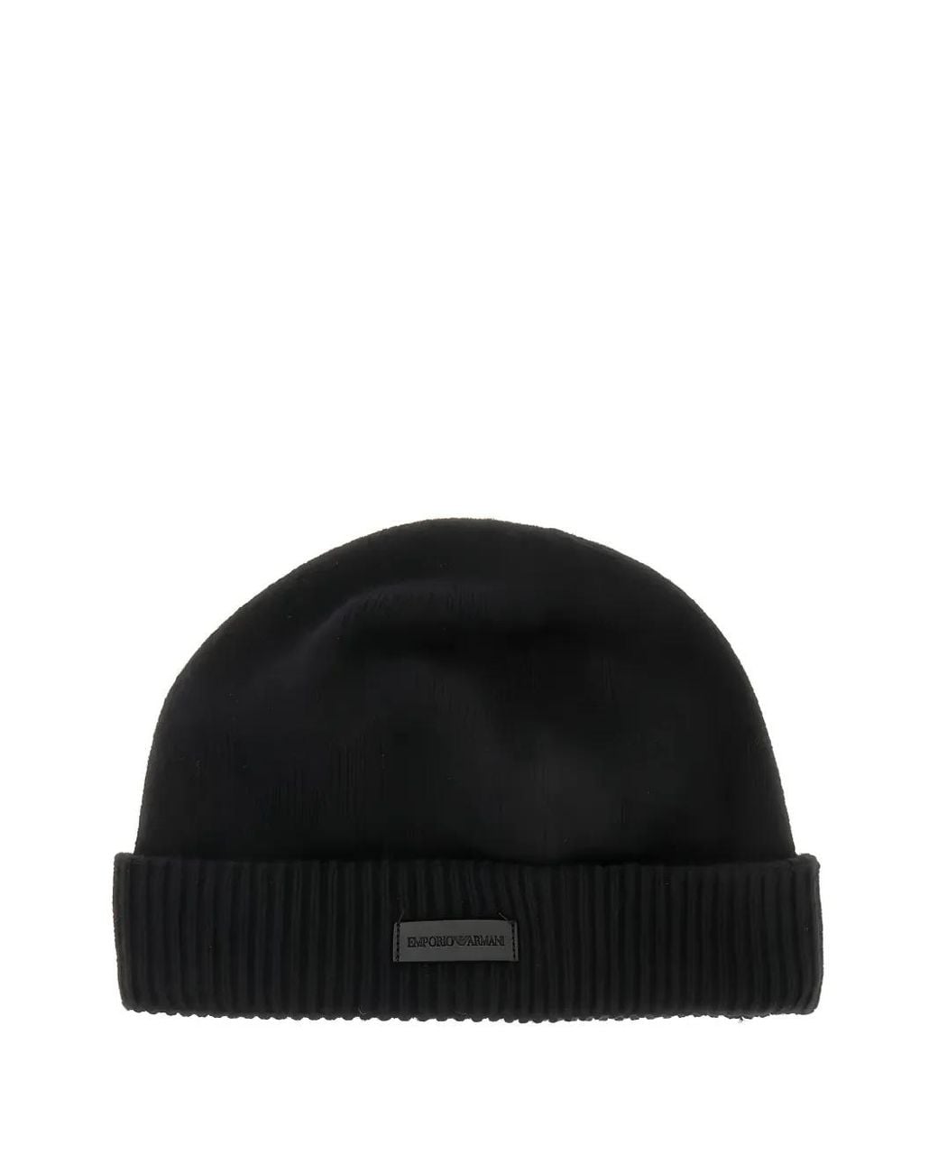 Emporio Armani Black Logo-Patch Beanie Hat for men