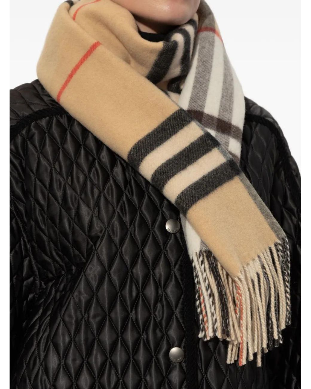 Burberry White Contrast Check Cashmere Scarf
