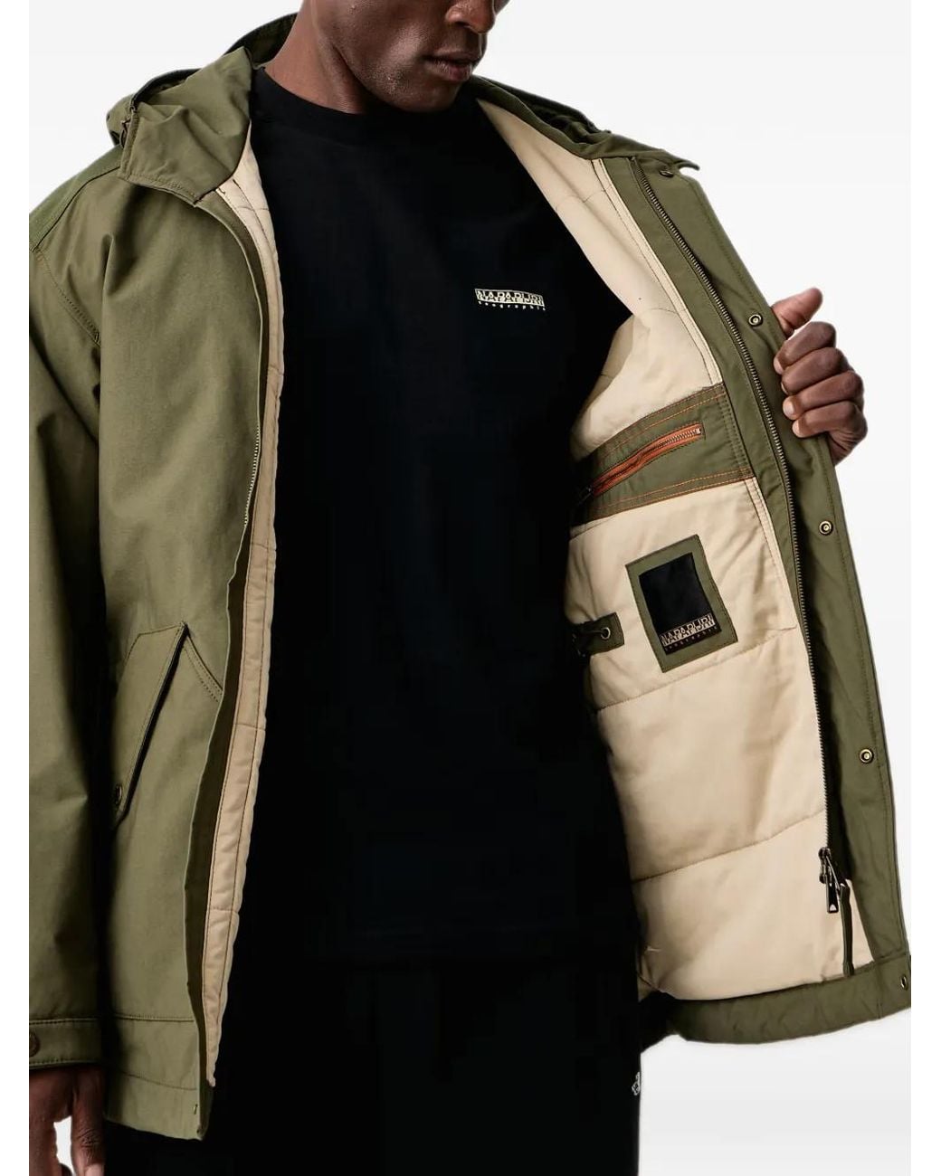 Napapijri Green Asko Logo-Patch Parka Coat for men