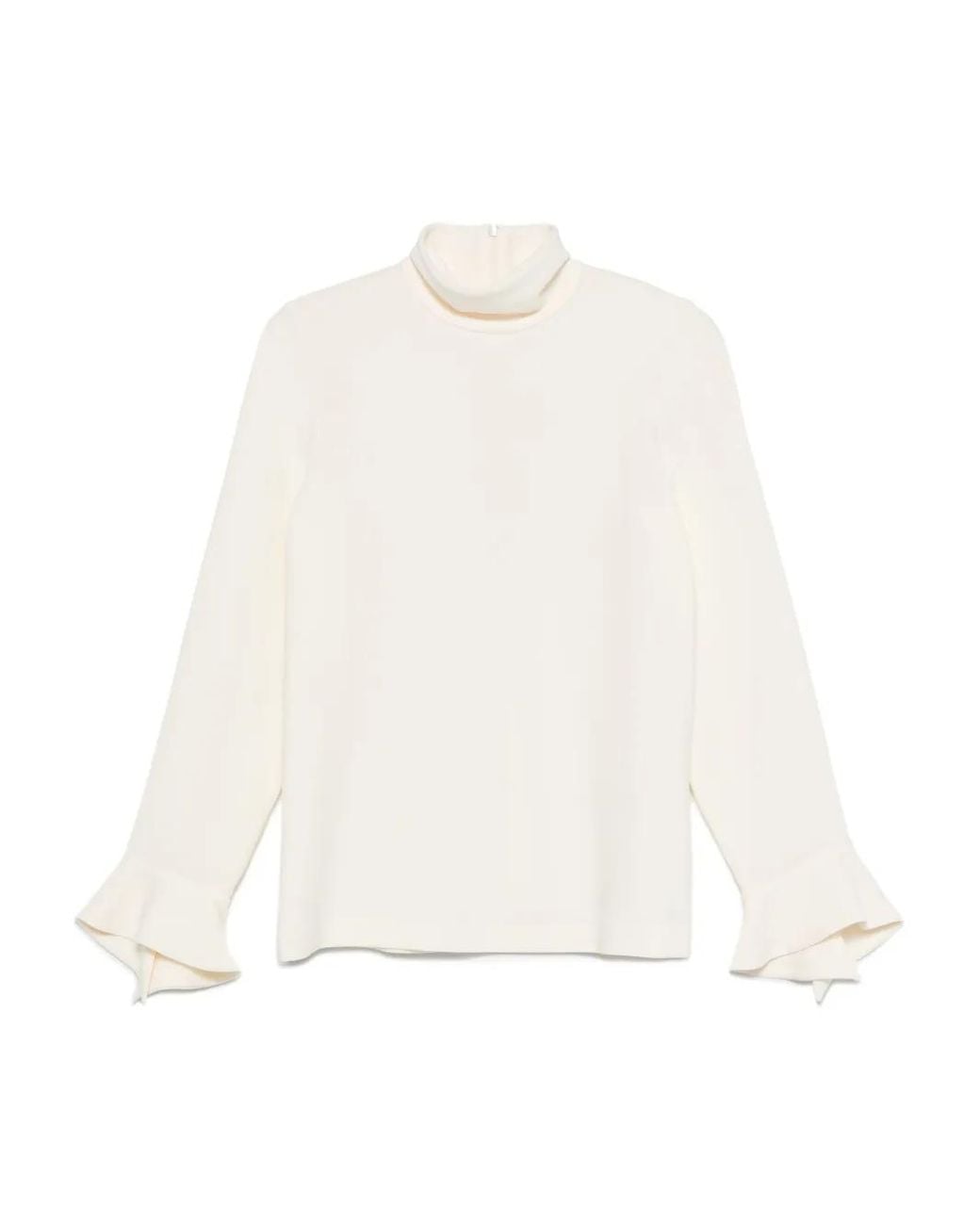 Alberto Biani White High-Neck Bell-Sleeve Blouse