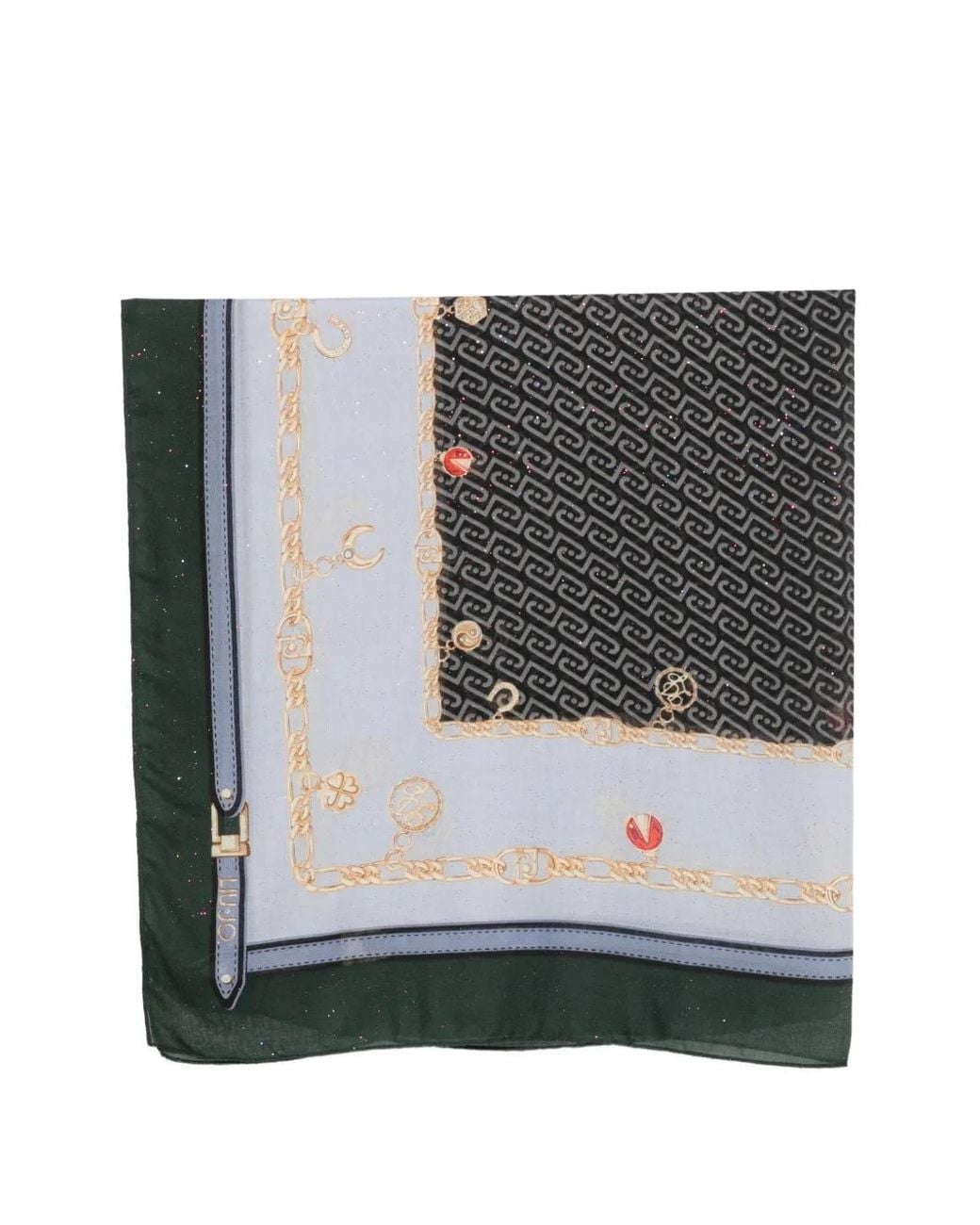 Liu Jo Gray Monogram-Print Chain-Link Scarf