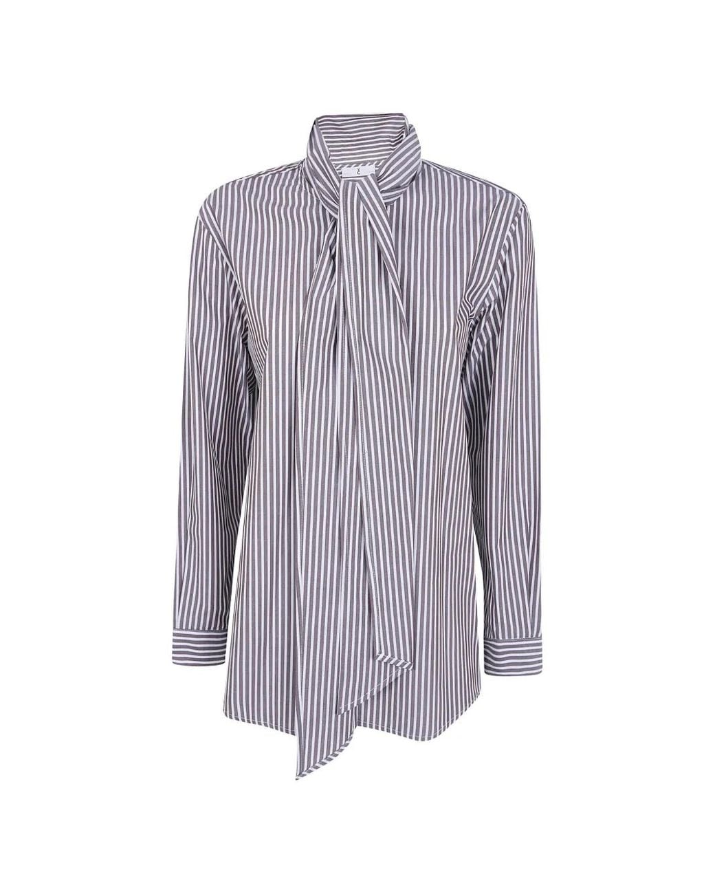 Whyci Purple Striped Pussy-Bow Shirt