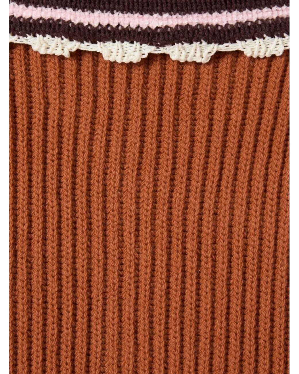 LaDoubleJ Brown Crochet-Trim Ribbed-Knit Sweater