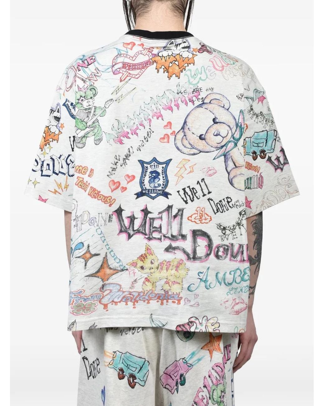 we11done White Doodle-Print T-Shirt for men