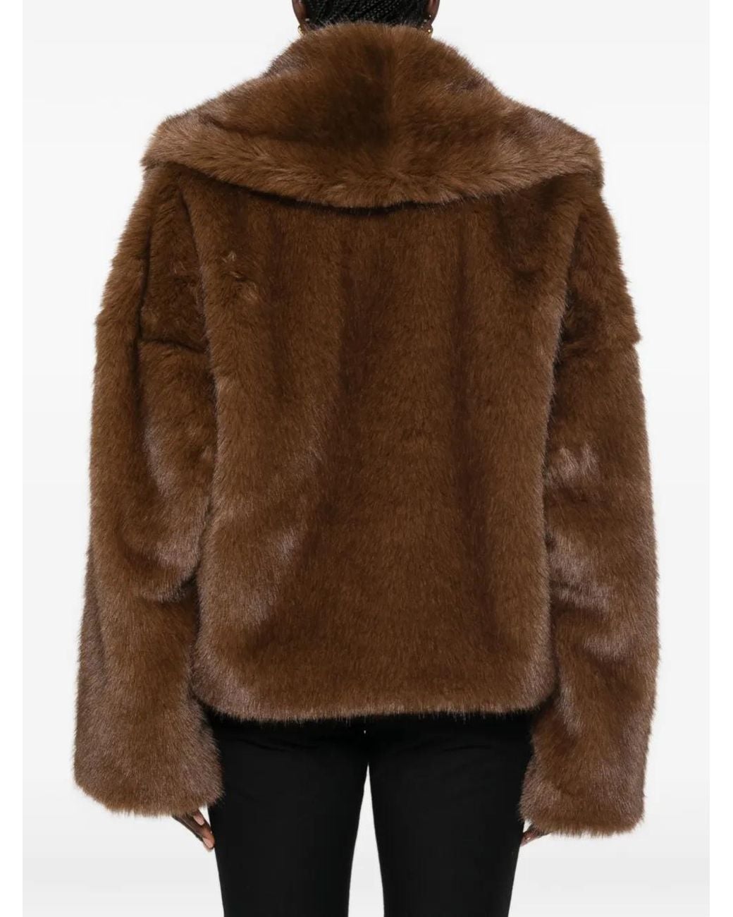 BB COUTURE Brown Shawl-Collar Faux-Fur Coat