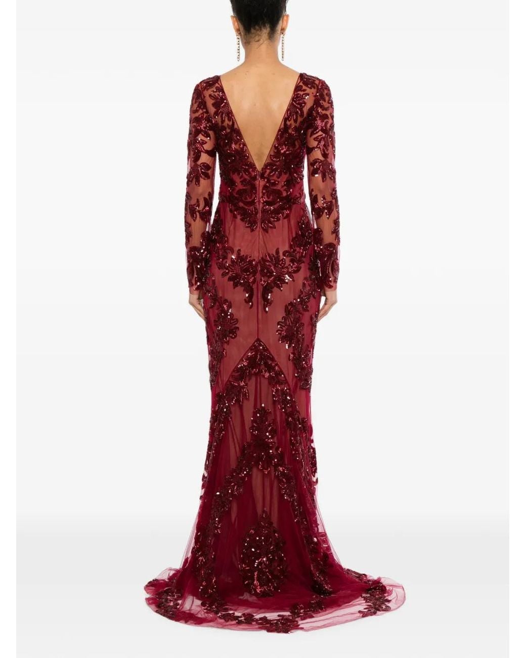 Zuhair Murad Red Beaded Lace Fishtail Gown