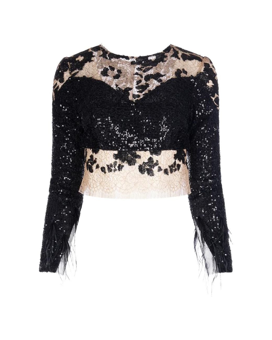 IMROSKA Black Zebra Dune Sequin-Embellished Lace Blouse