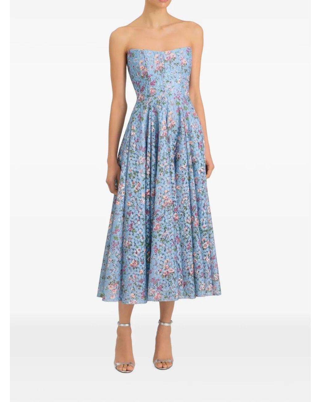 Markarian Blue Rousseau Floral-Lace Midi Dress