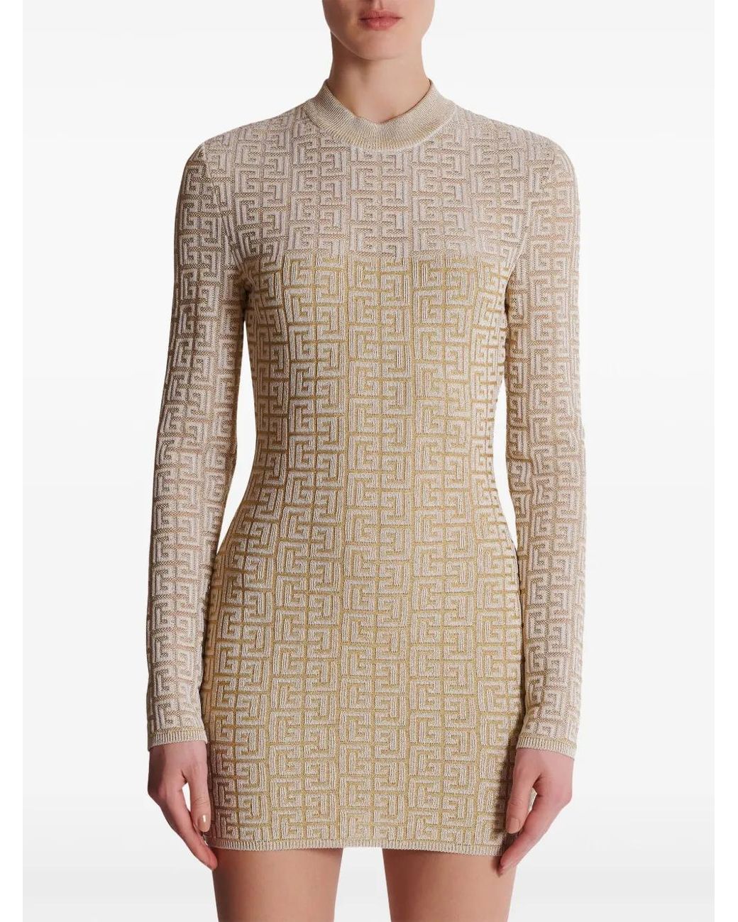 Balmain Natural Pb Labyrinth Knit Dress