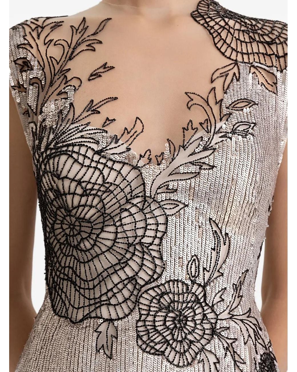 Gemy Maalouf Gray Embroidered Maxi Dress