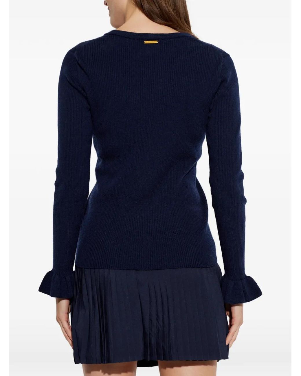 MICHAEL Michael Kors Blue Ruffled V-Neck Sweater
