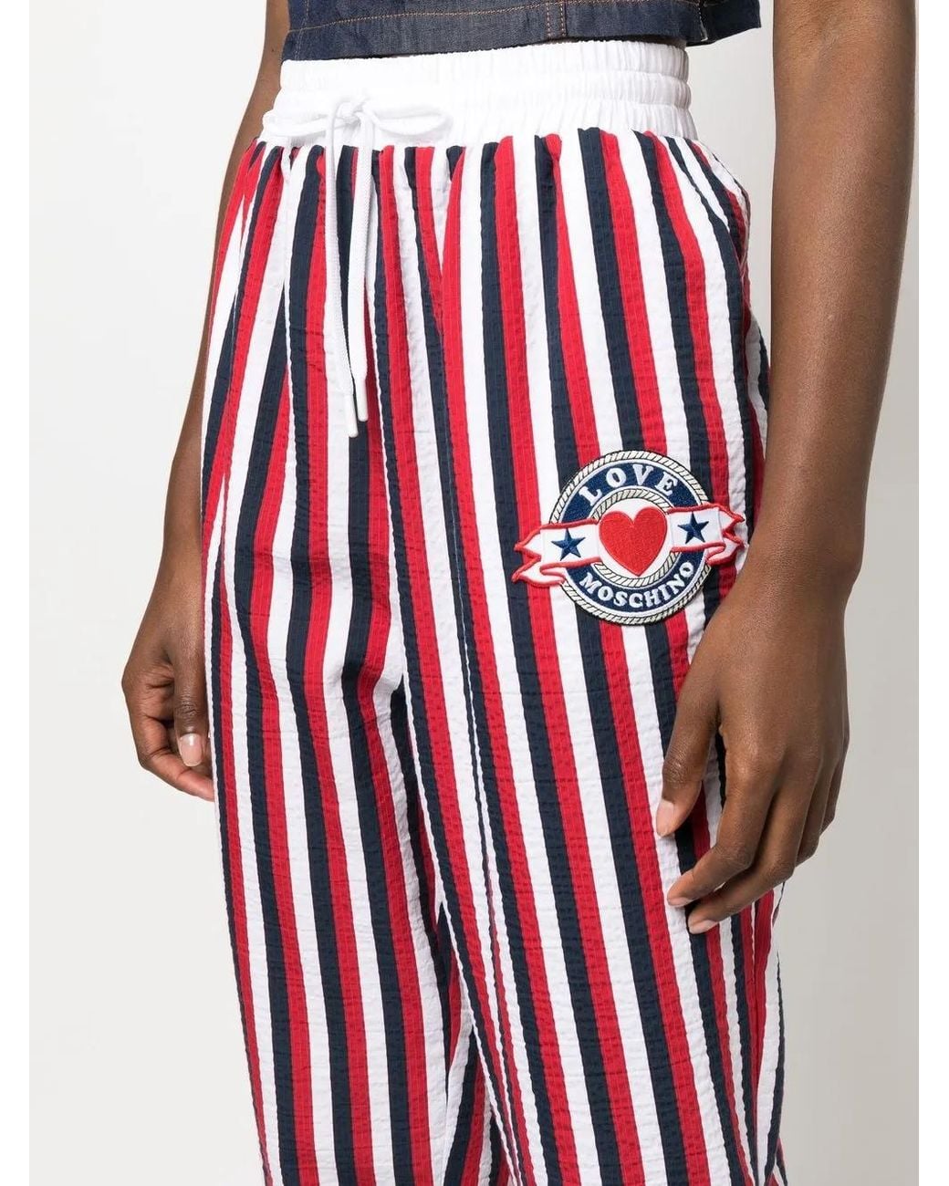 Love Moschino Red Striped Drawstring Trousers