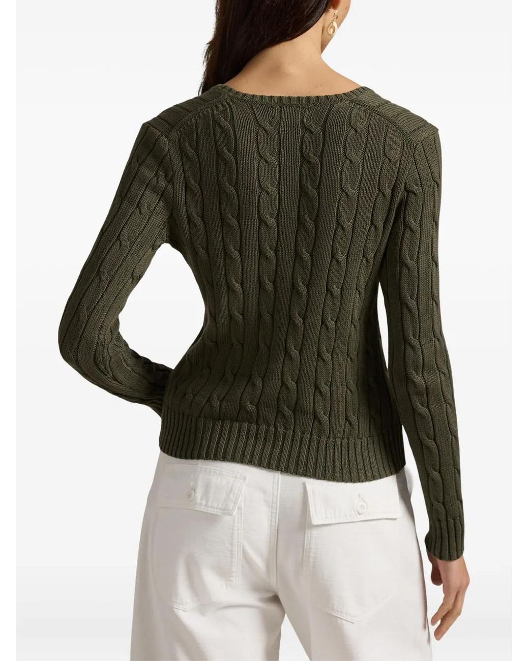 Polo Ralph Lauren Green Cable Knit Sweater With Logo