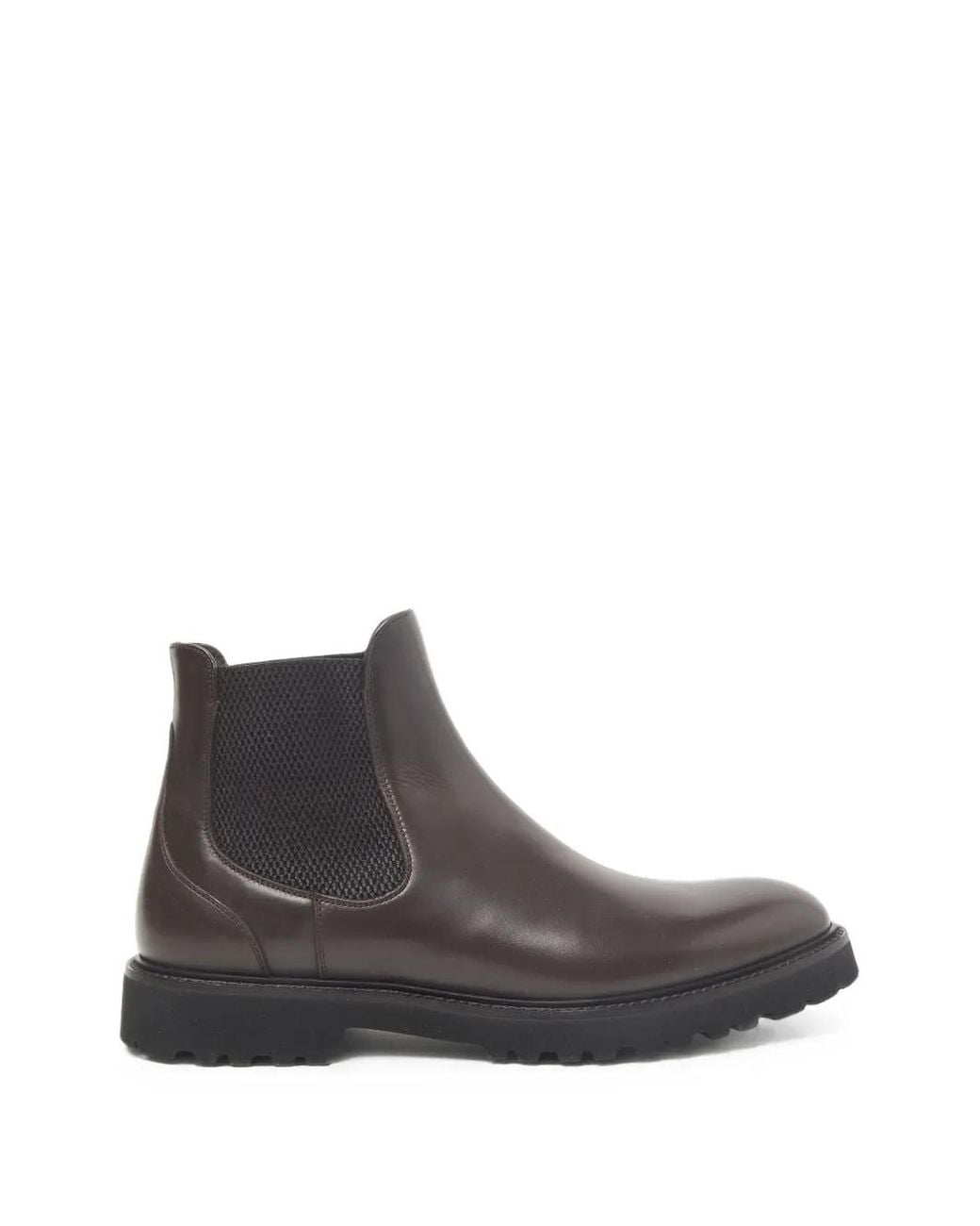 Peserico Brown Elasticated-Side Leather Chelsea Boots for men