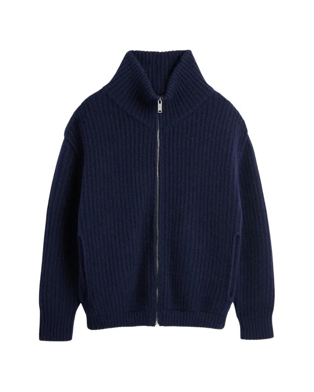 Zanone Blue Ribbed-Knit Zip-Up Cardigan