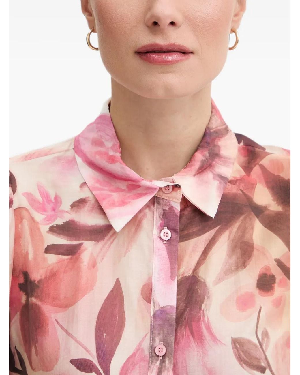 GAUDI Red Floral-Print Puff-Sleeve Shirt