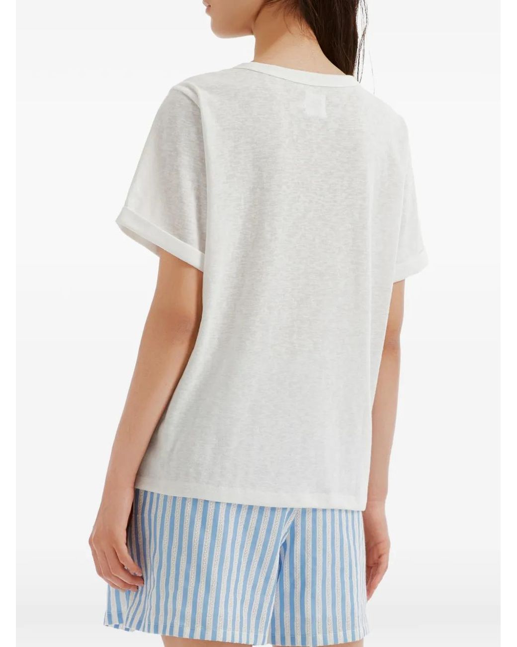 B+ AB White Embroidered-Detail T-Shirt