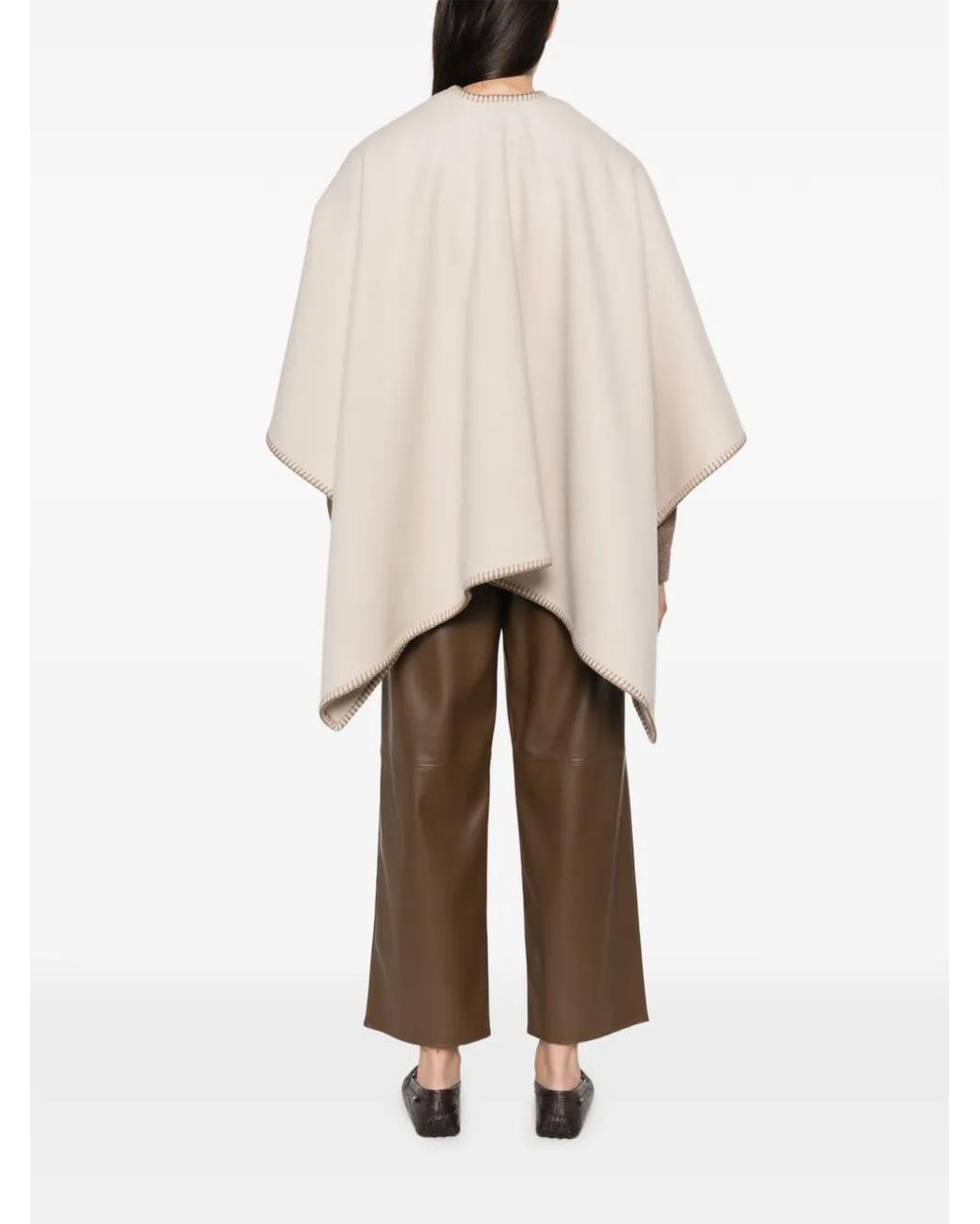 Max Mara Natural Colomba Belted Blanket-Stitch Poncho