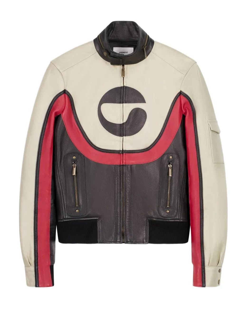 Coperni Gray C-Logo Panelled Leather Jacket