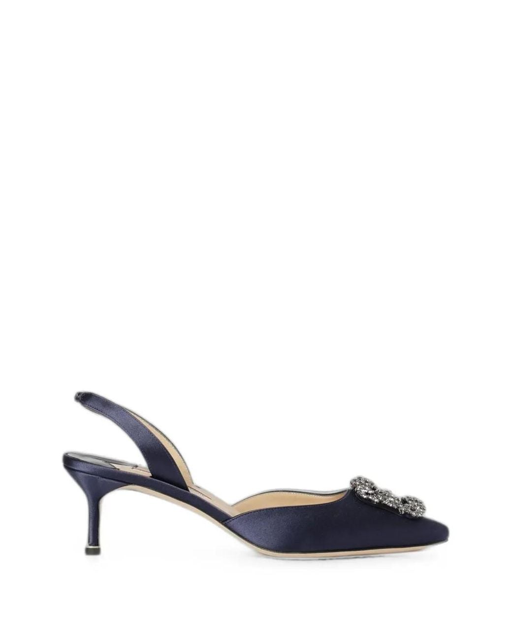 Manolo Blahnik Blue Hangisli Crystal-Buckle Slingback Pumps