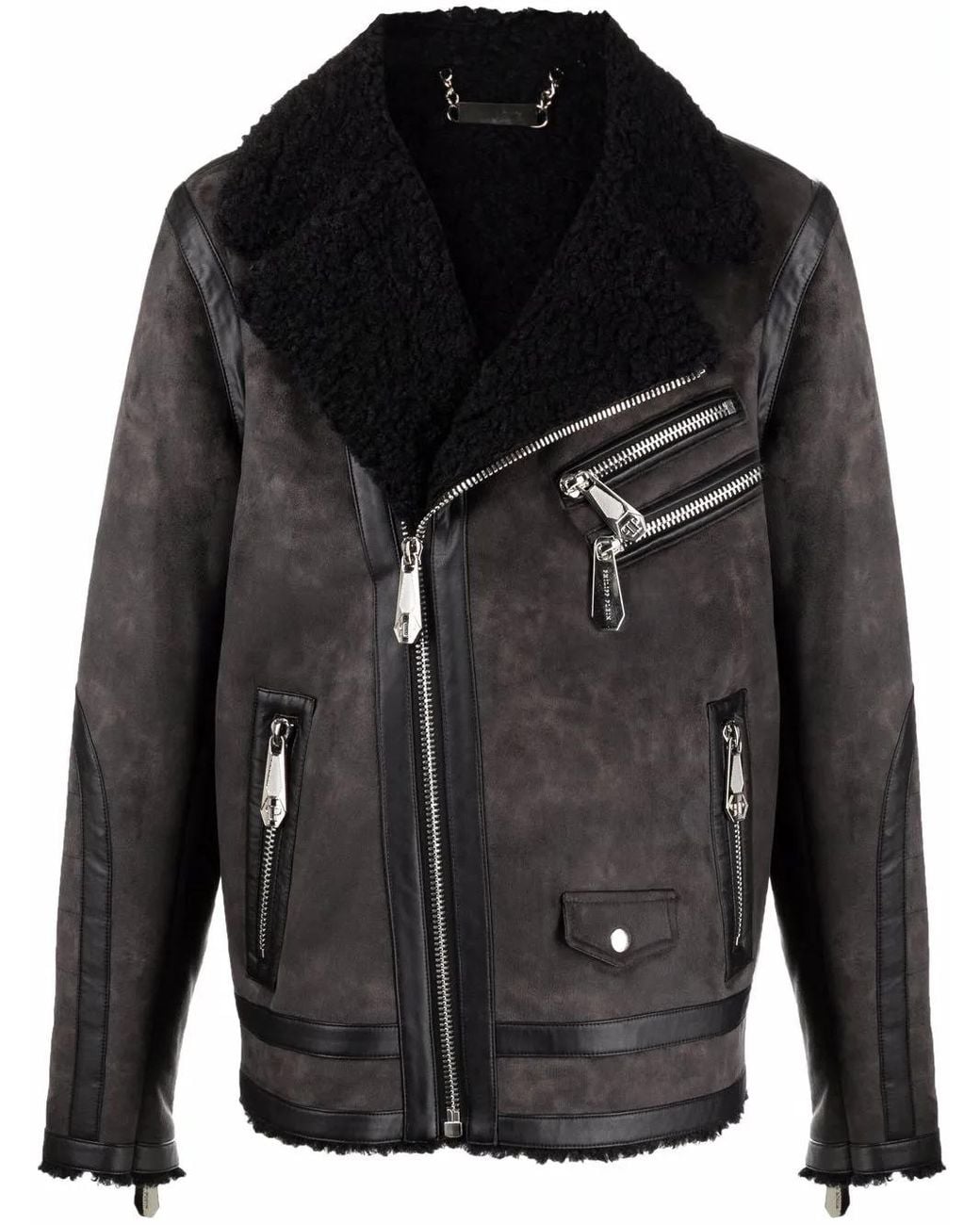 Philipp Plein Black Iconic Plein Suede Biker Jacket for men