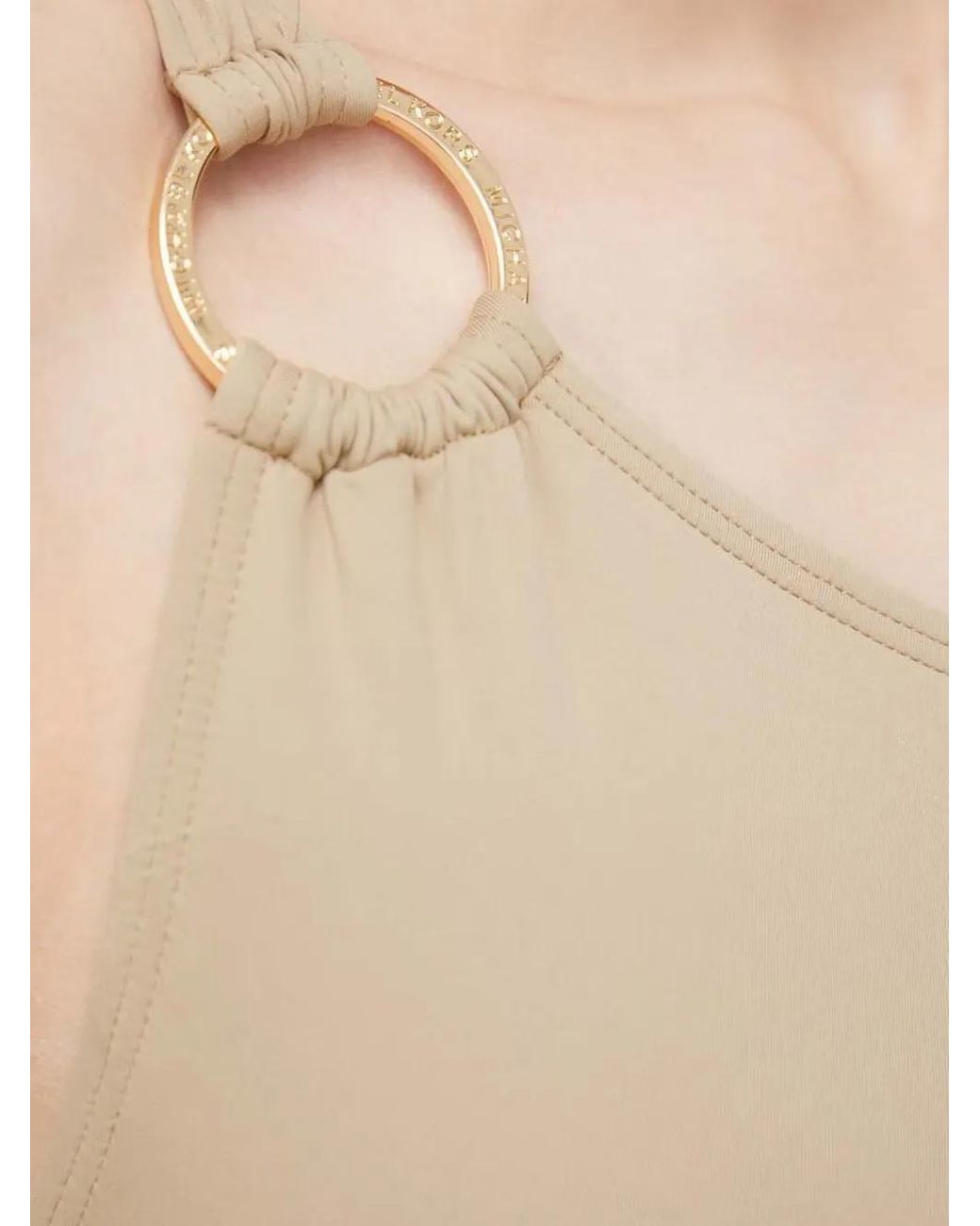 MICHAEL Michael Kors Natural One-Shoulder Ring-Detail Swimsuit