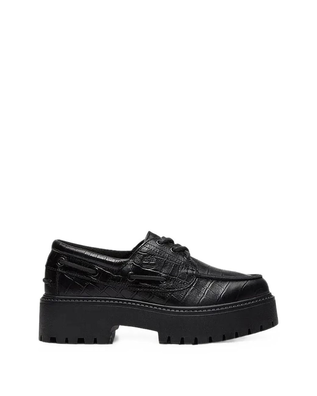 Timberland Black Croc-Effect Platform Boat Shoes