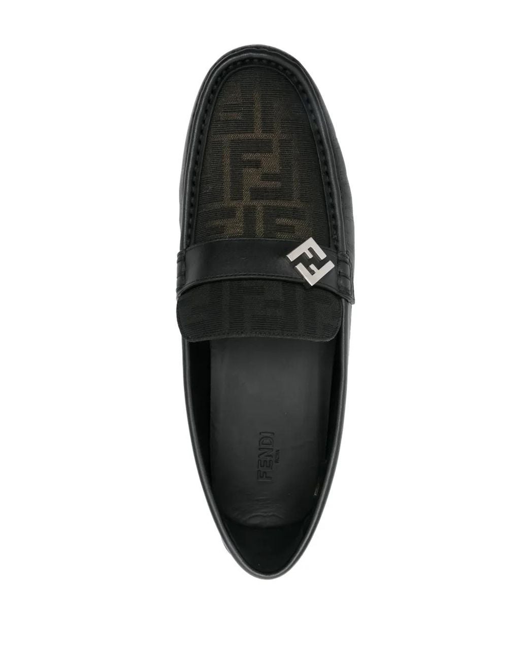Fendi Black Ff Metal Driving Loafers Leather And Ff Jacquard for men