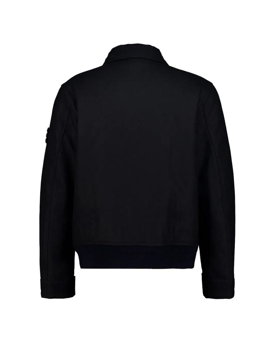 Stone Island Blue Button-Up Logo-Patch Wool Jacket for men